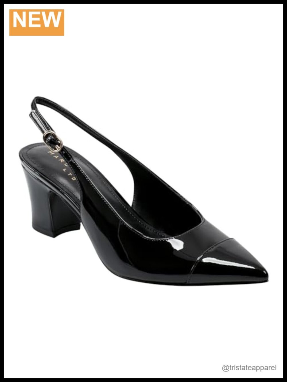 Women's Pointy Toe Slingback Block Heel Dress Pumps Patent Leather